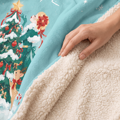 Custom name snowy forest Christmas tree hooded blanket, view 9