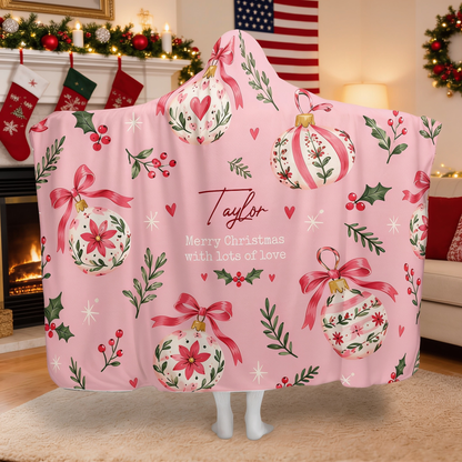Custom name painted ornament ribbon bow Christmas hooded blanket, view 4