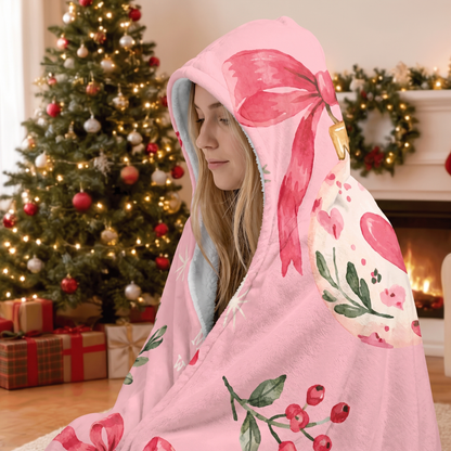 Custom name painted ornament ribbon bow Christmas hooded blanket, view 5