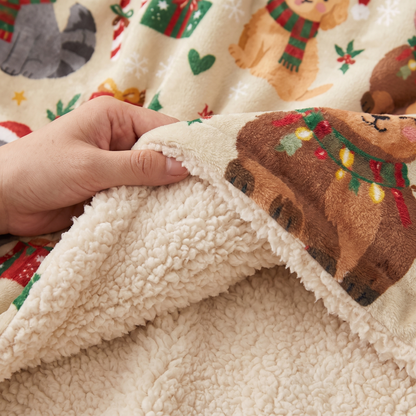 Custom name Christmas puppies kitties hooded blanket, view 8