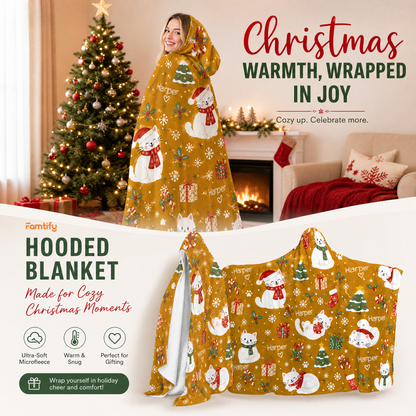 Custom name cozy Christmas kitties hooded blanket, view 7