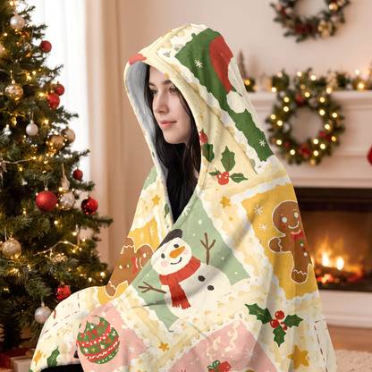 Custom name vintage holiday stamps Christmas hooded blanket, view 6