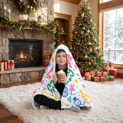Custom name crayon doodle Christmas hooded blanket, view 6