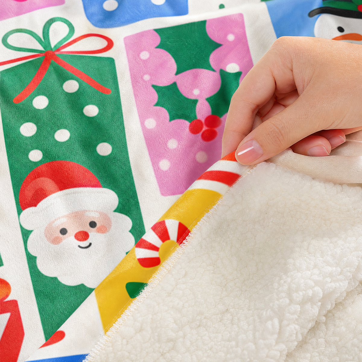 Custom name Christmas gift box pattern hooded blanket, view 5