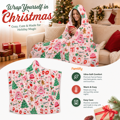 Custom name cozy Christmas sweater pattern hooded blanket, view 7
