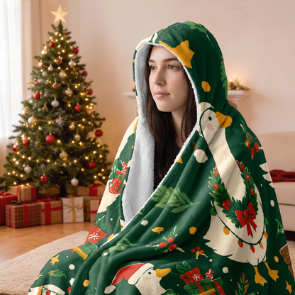 Custom name Christmas goose holly wreath hooded blanket, view 7