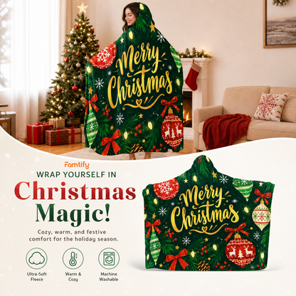 Merry Christmas ornament hooded blanket, view 3