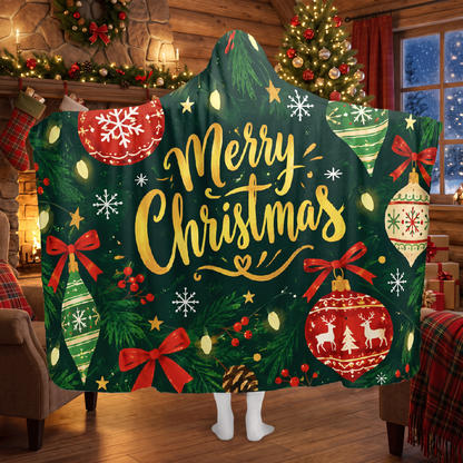 Merry Christmas ornament hooded blanket, view 4