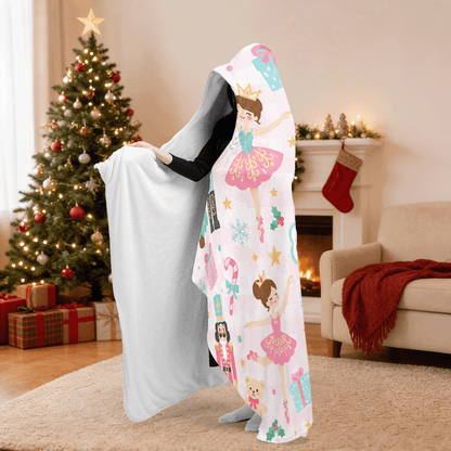 Personalized nutcracker ballerina fairy hooded blanket side view showing the sherpa lining