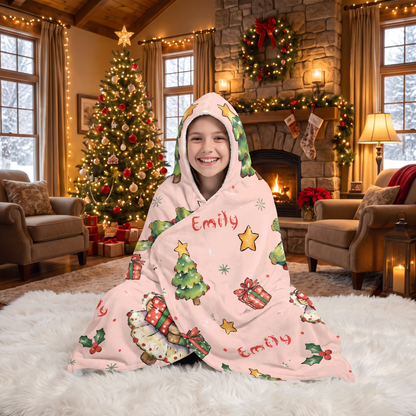 Custom name custom face Christmas tree costume hooded blanket, view 5