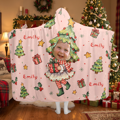 Custom name custom face Christmas tree costume hooded blanket, view 6
