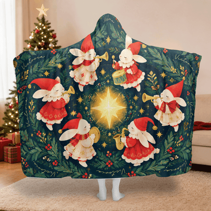 Personalized bunny band Christmas star hooded blanket with custom name, back view
