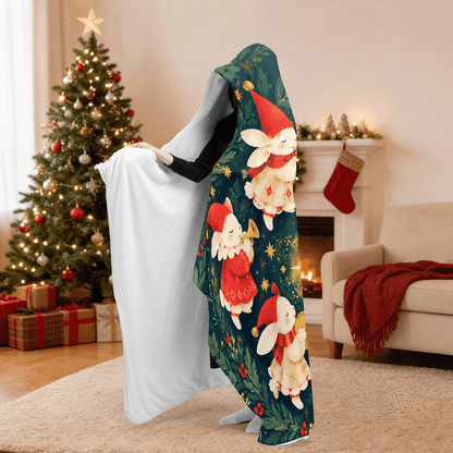 Personalized bunny band Christmas star hooded blanket side view showing the sherpa lining