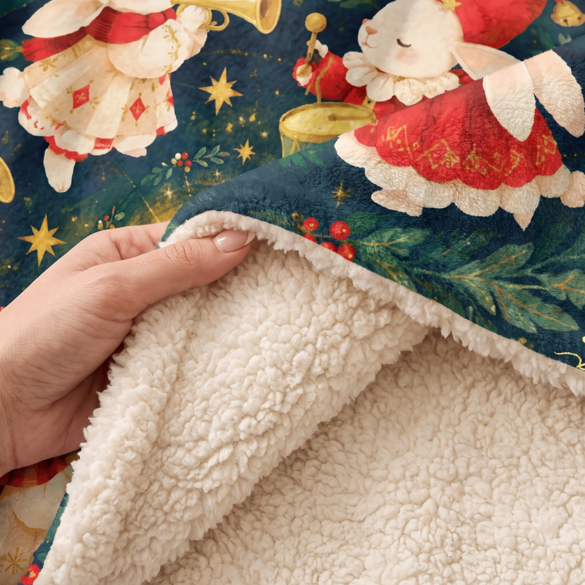 Custom name bunny band Christmas star hooded blanket, view 4