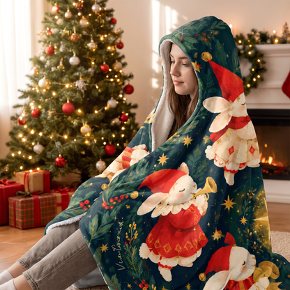 Custom name bunny band Christmas star hooded blanket, view 6