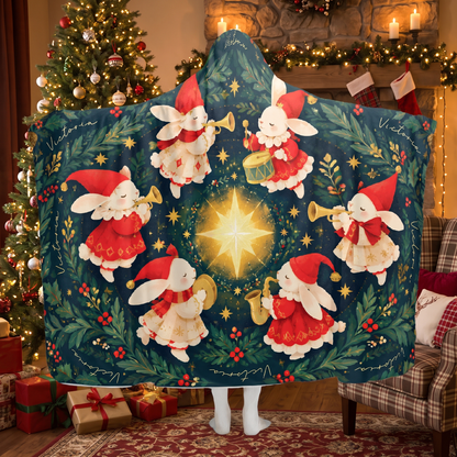Custom name bunny band Christmas star hooded blanket, view 7