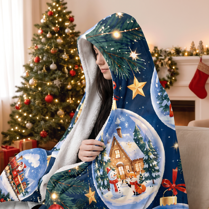 Custom name snow globe ornament village Christmas hooded blanket, view 6