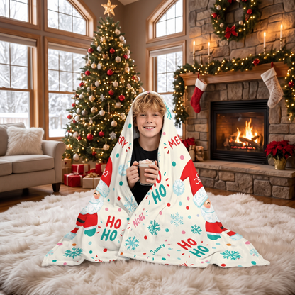 Custom name ho ho ho dancing Santa Christmas hooded blanket, view 7