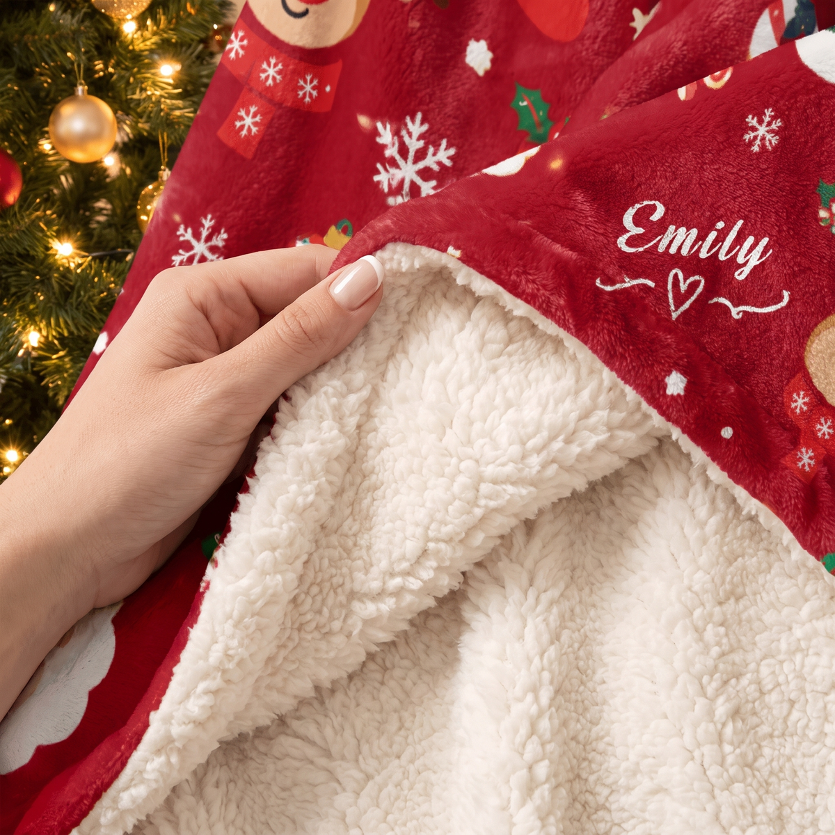 Custom name Santa reindeer snowman pattern Christmas hooded blanket, view 8