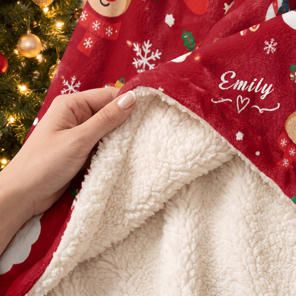 Custom name Santa reindeer snowman pattern Christmas hooded blanket, view 8