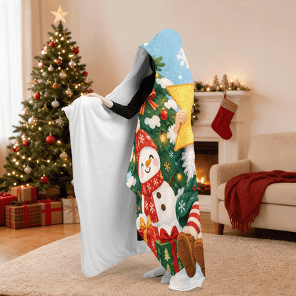 Personalized custom face snowman tree star hooded blanket side view showing the sherpa lining