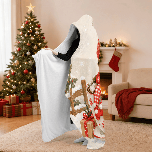 Personalized cocoa mug girl gnome hat hooded blanket side view showing the sherpa lining