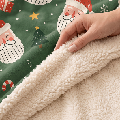 Custom name jolly Santa face pattern Christmas hooded blanket, view 7