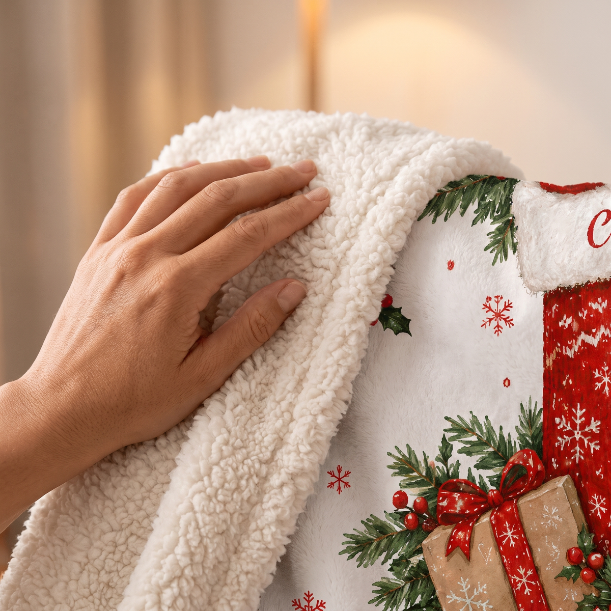 Custom name custom face Christmas stocking hooded blanket, view 4