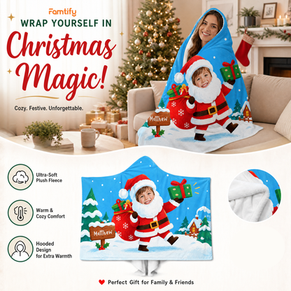Custom name custom face Santa gift sack sign Christmas hooded blanket, view 6