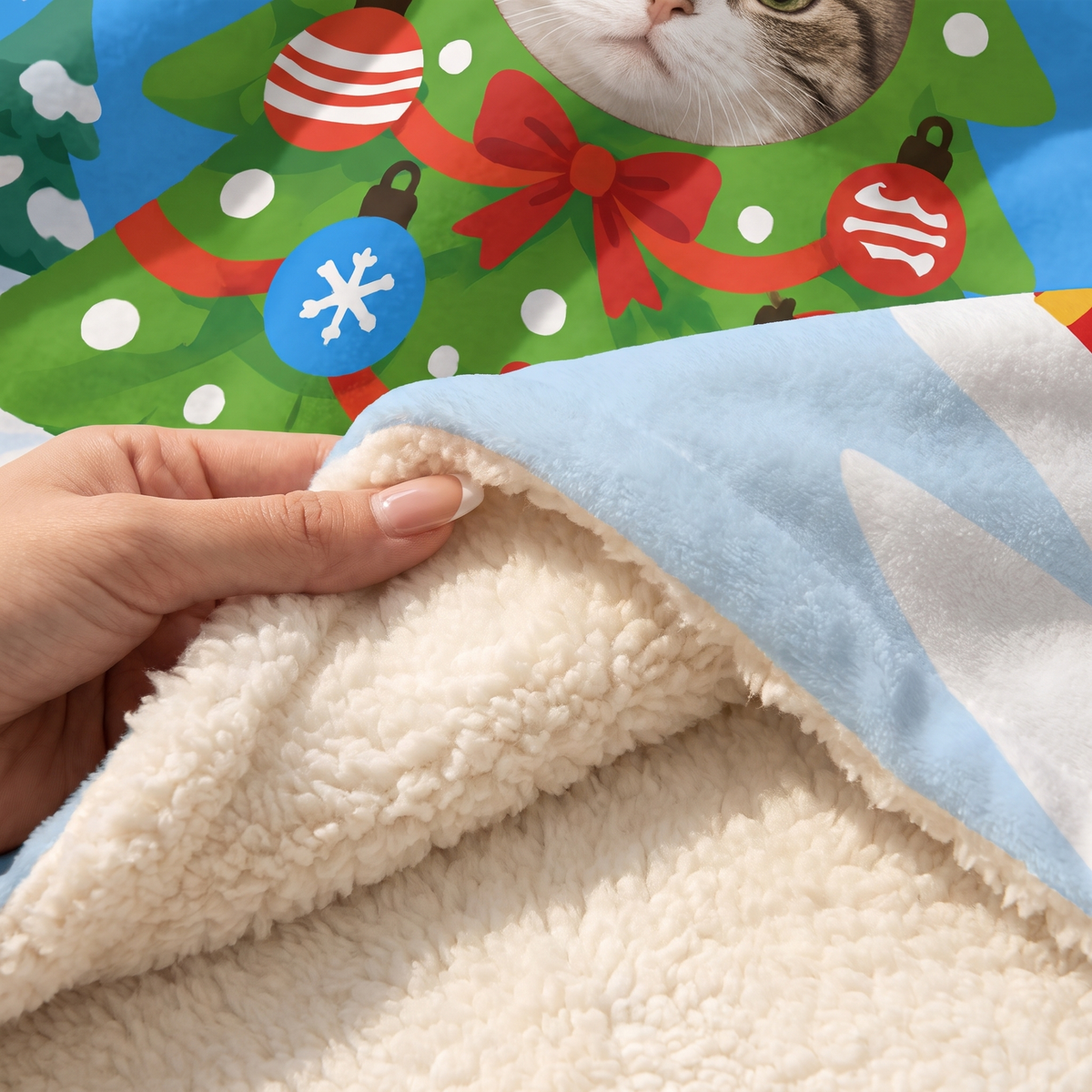 Custom name custom pet photo cat Christmas tree hooded blanket, view 6