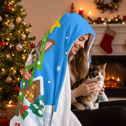 Custom name custom pet photo cat Christmas tree hooded blanket, view 7