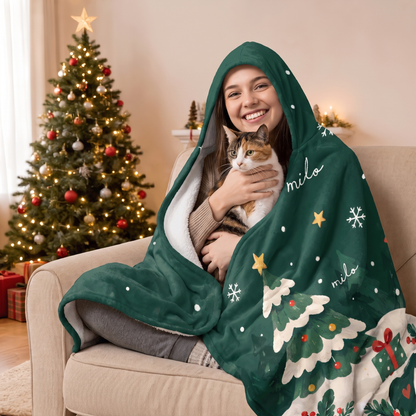 Custom name pet photo gift box Merry Christmas hooded blanket, view 5