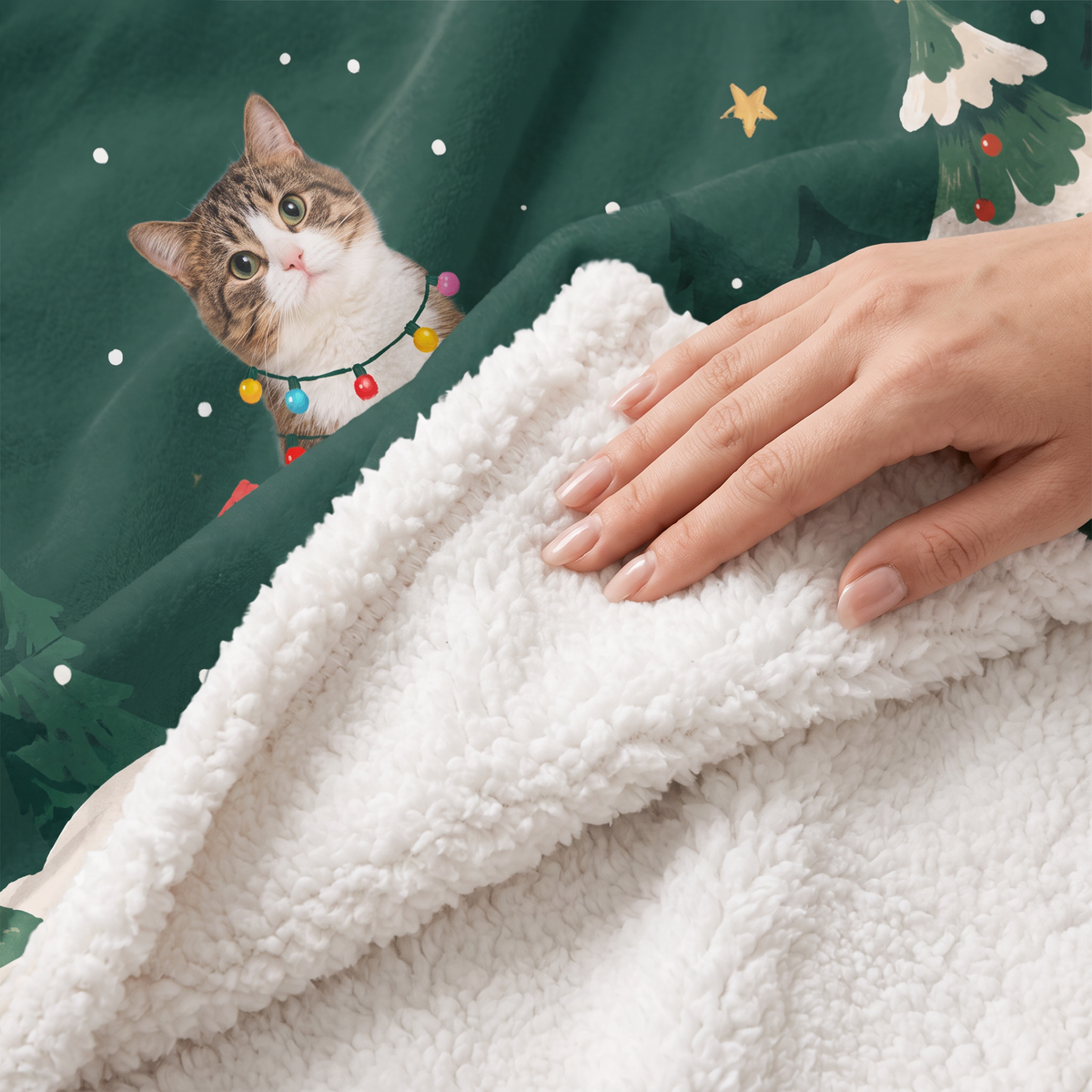 Custom name pet photo gift box Merry Christmas hooded blanket, view 7