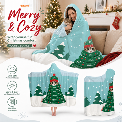 Custom name pet photo scarf Christmas tree hooded blanket, view 7