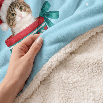 Custom name custom pet photo knit stocking snowflake Christmas hooded blanket, view 4