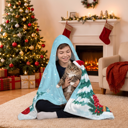 Custom name custom pet photo knit stocking snowflake Christmas hooded blanket, view 5