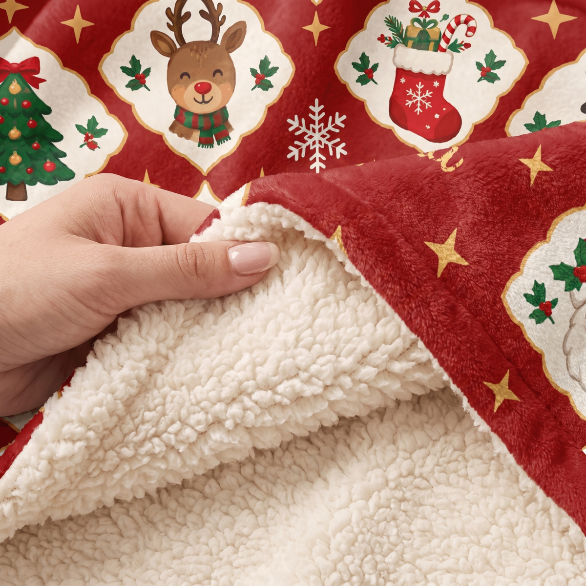 Custom name diamond lattice Santa snowman Christmas hooded blanket, view 7