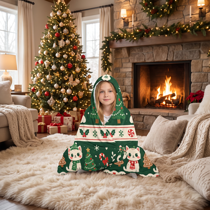 Custom name Christmas kitty Fair Isle stripes hooded blanket, view 8