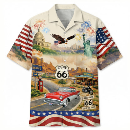 Celebrate 100 Years of Road Route 66 and America 250th Anniversary Custom Car Photo Hawaiian Shirt