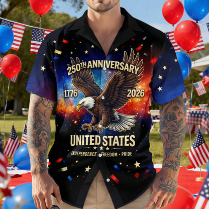 Personalized USA 250th Anniversary Hawaiian Shirt – 250 Years of Freedom Eagle Custom Name Shirt