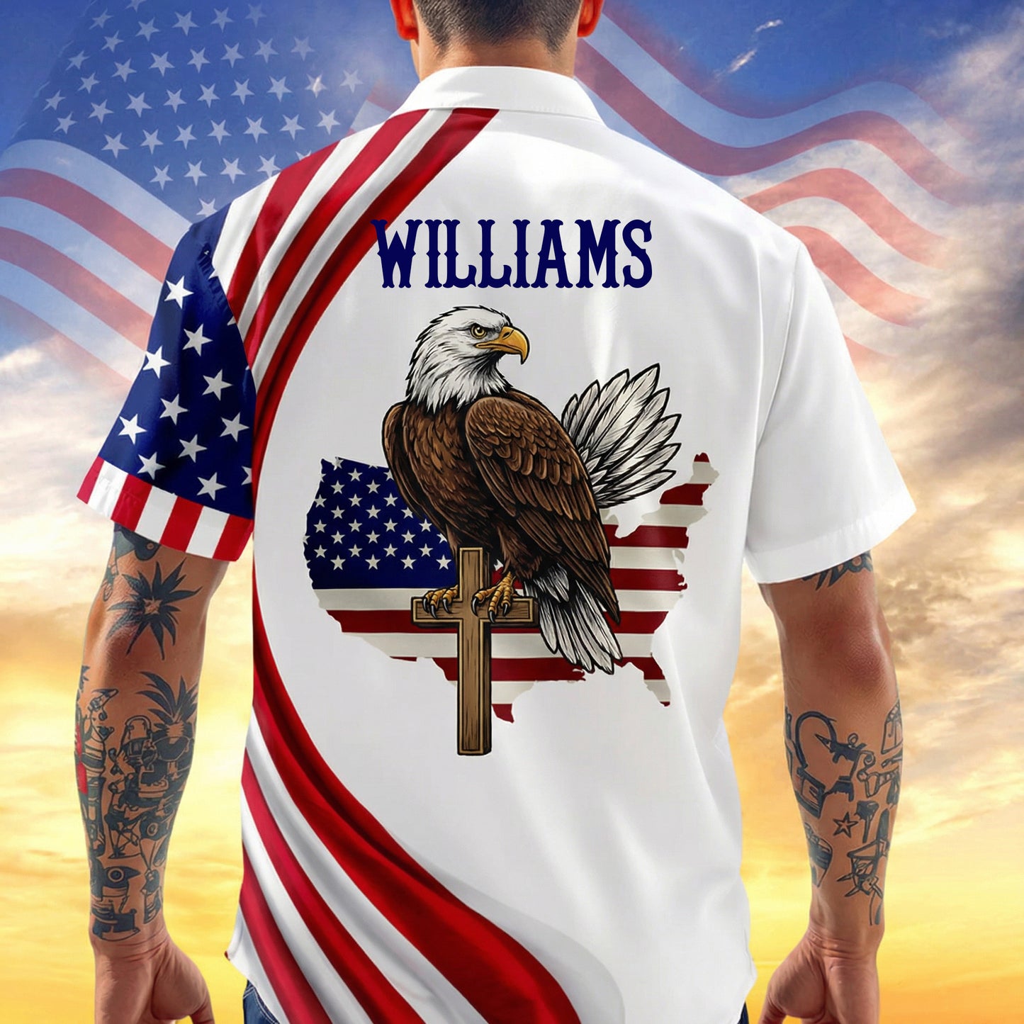 Personalized Patriotic Eagle Hawaiian Shirt – God Bless America 250th Anniversary 1776–2026 Custom Name Shirt