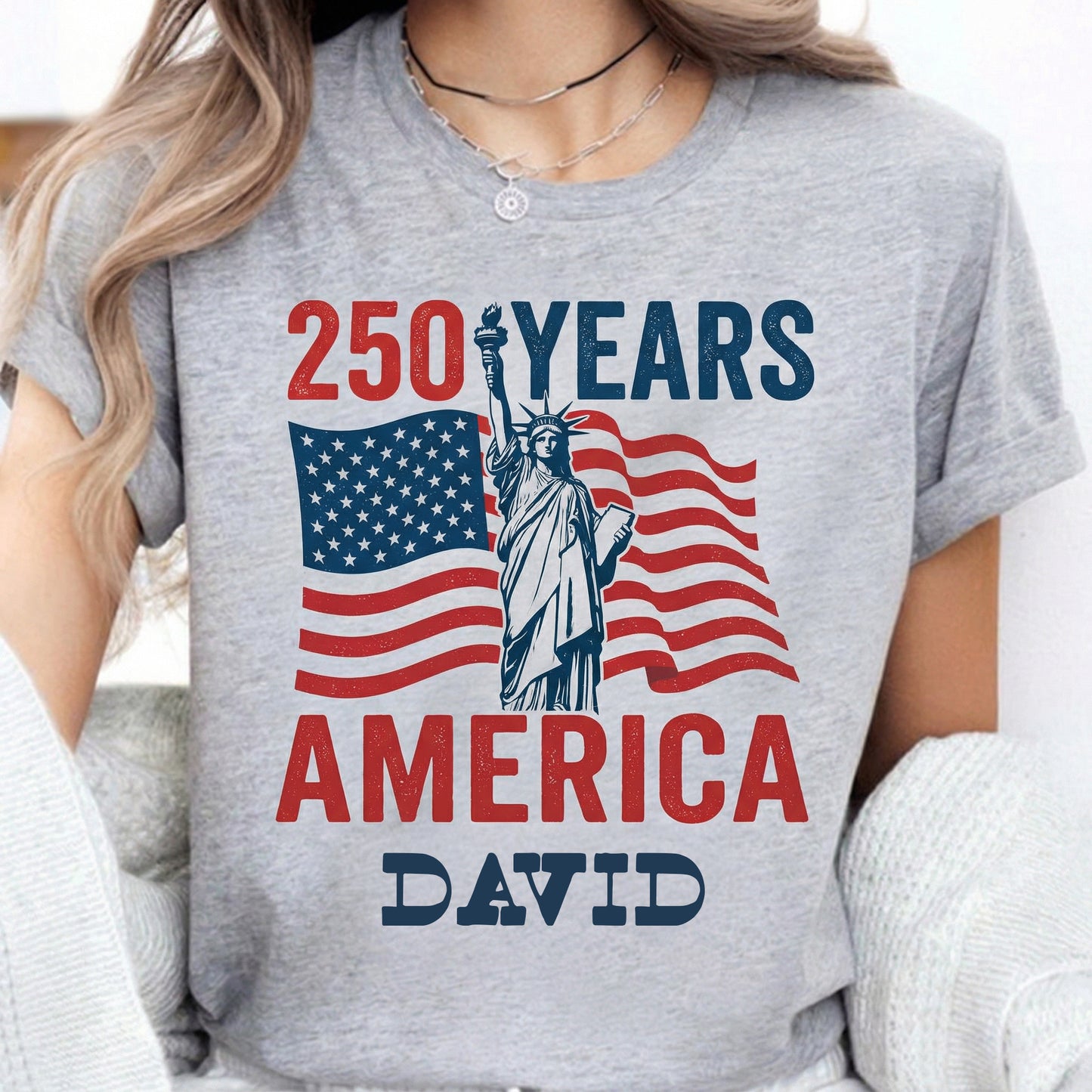 Personalized USA 250 Years America T-Shirt – 1776–2026 Patriotic Statue of Liberty Custom Name Shirt