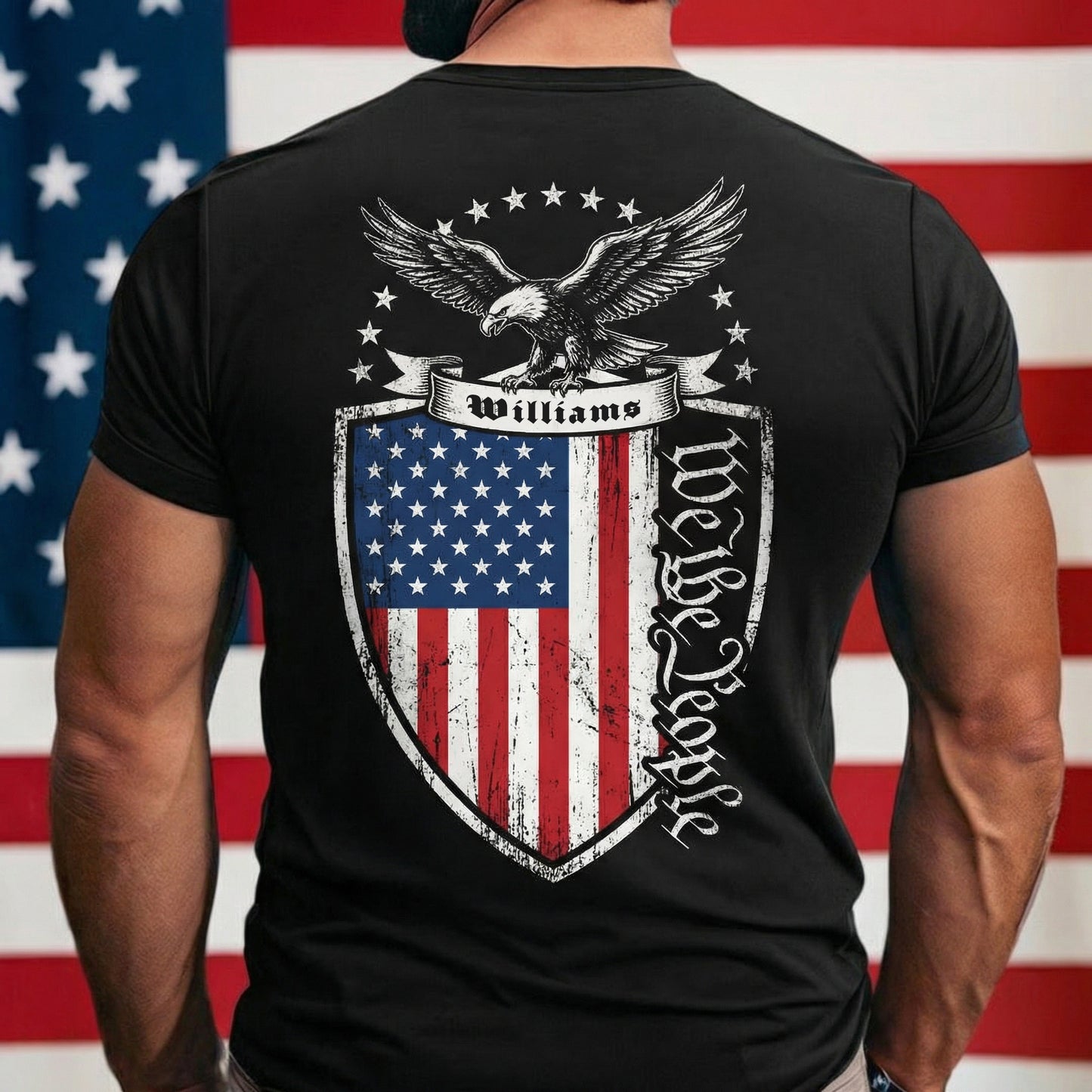 Personalized We The People USA 250 Years T-Shirt – Patriotic Eagle Shield Independence 1776–2026 Back Print Shirt