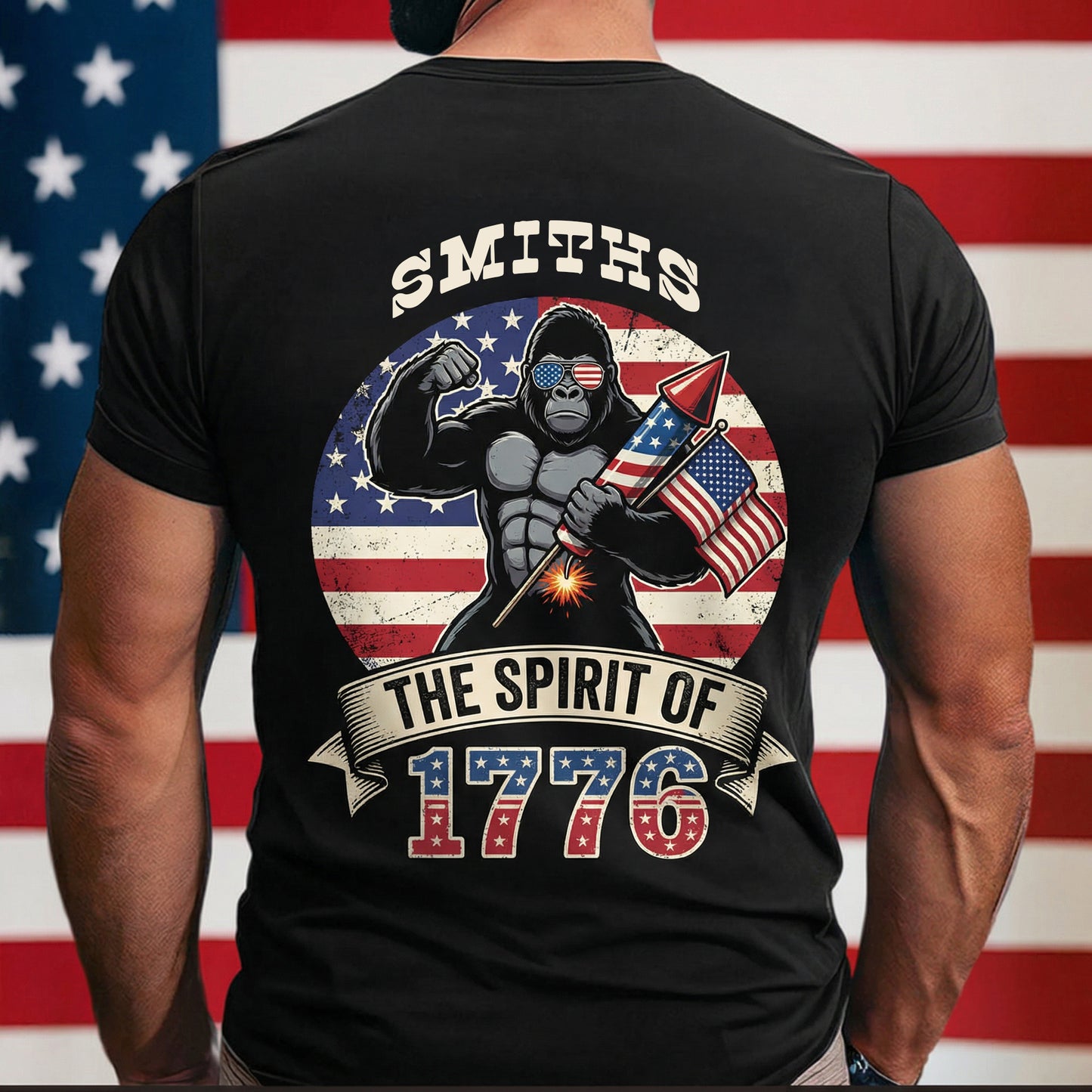 Personalized USA 250th Anniversary T-Shirt – Spirit of 1776 Patriotic Gorilla 4th of July Shirt 2026