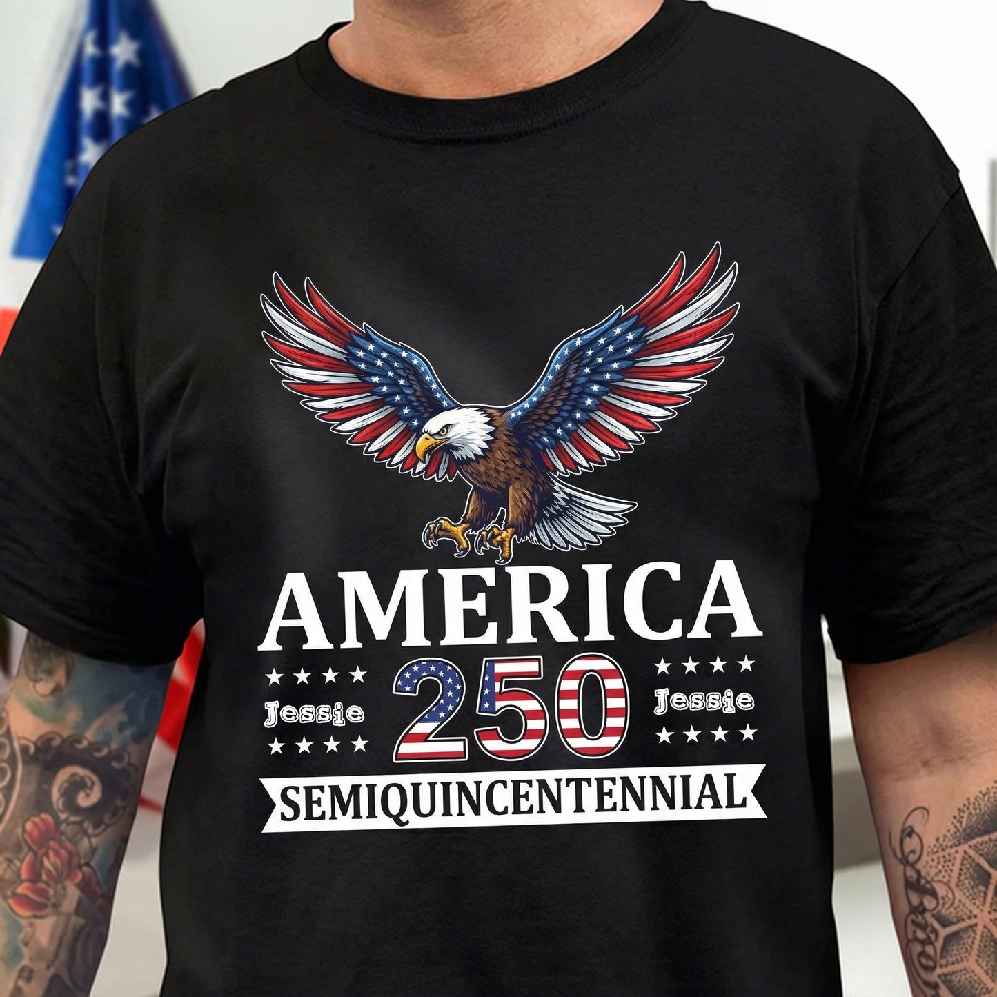 Personalized America 250 Semiquincentennial T-Shirt – Patriotic Eagle 1776–2026 USA Anniversary Shirt