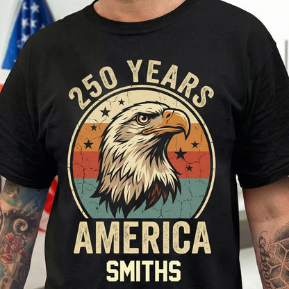 Personalized America 250 Years Vintage Eagle T-Shirt – Patriotic Retro USA 1776–2026 Anniversary Shirt