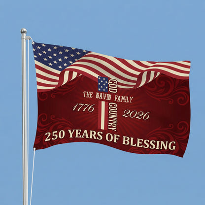 Custom Family Name Patriotic American, 250 Years of Blessing God House Flag Red