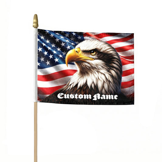 Personalized American Eagle Handheld Flag – Patriotic USA Flag with Custom Family Name