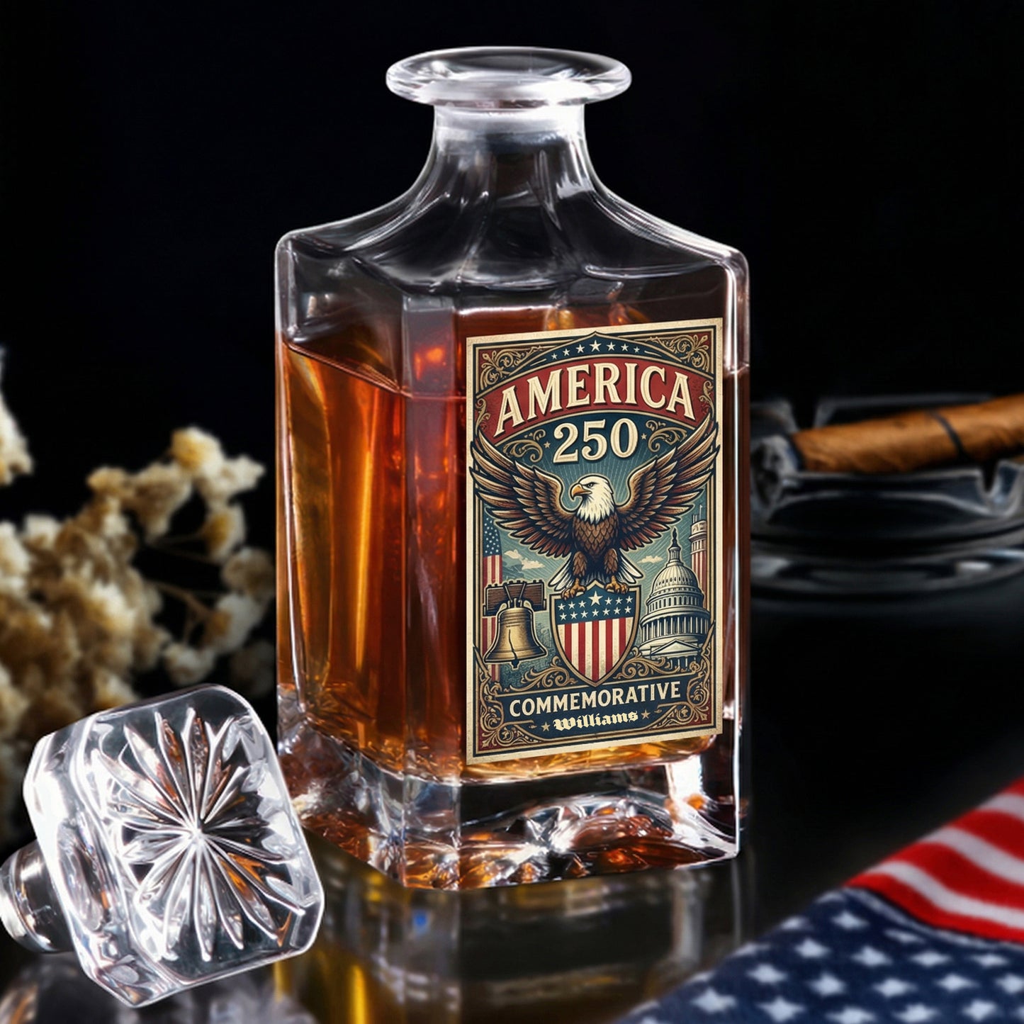 250 Years USA 250th Birthday 1776-2026 Eagle Flag Decanter