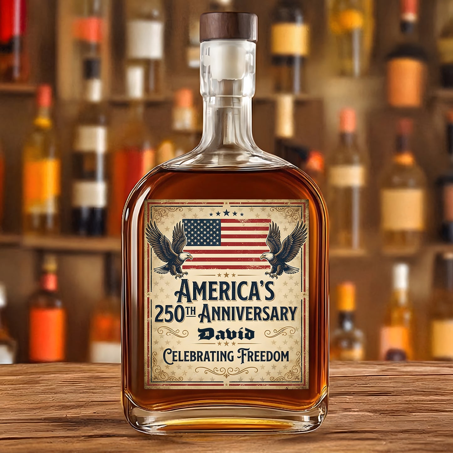250 Years USA 250th Birthday 1776-2026 Eagle Flag Whiskey Bottle